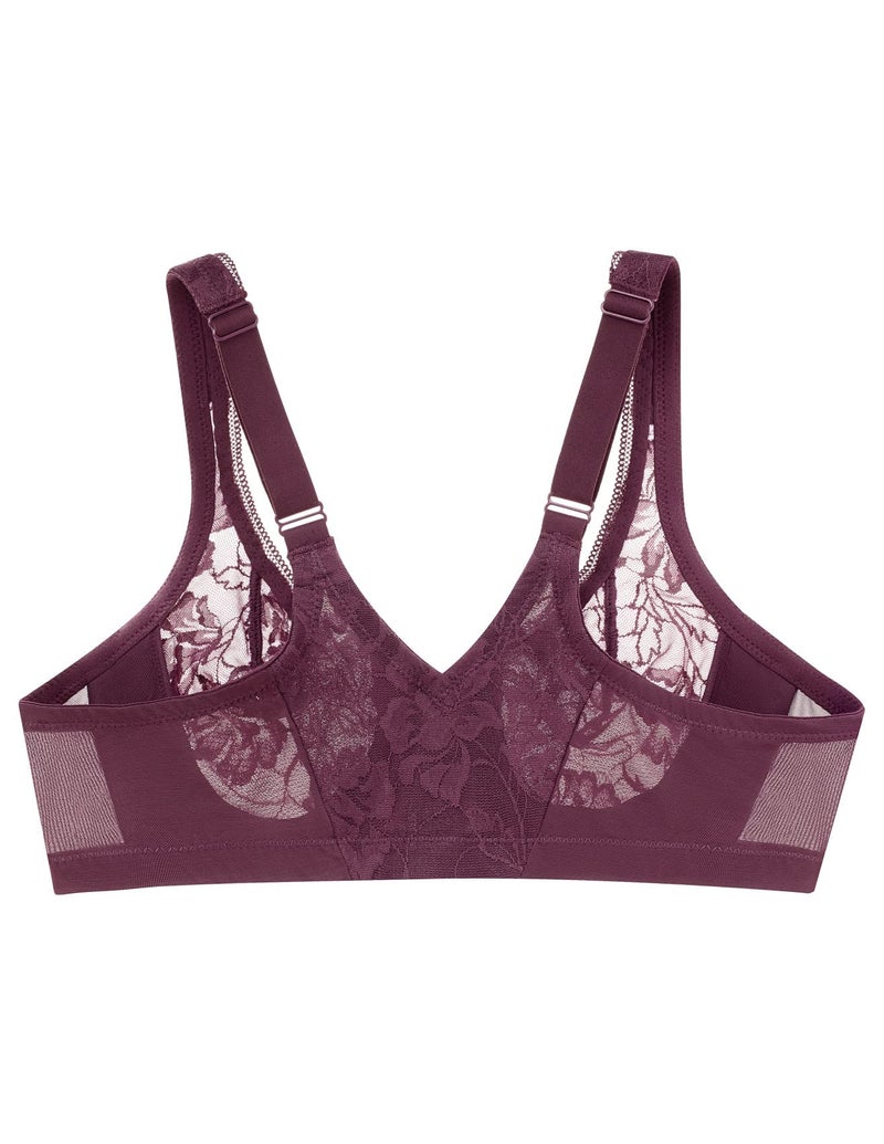 Glamorise Full Figure Plus Size Lacey T-Back Front-Closure Wonderwire Bra Underwire #9246 Black Plum - Image 5