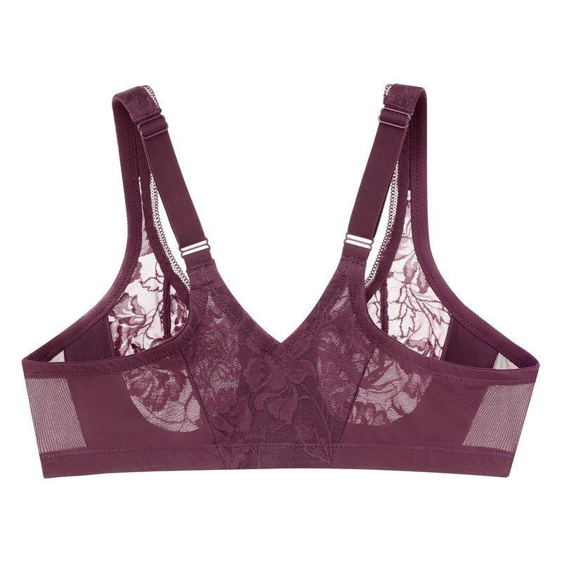 Glamorise Full Figure Plus Size Lacey T-Back Front-Closure Wonderwire Bra Underwire #9246 Black Plum - Image 4
