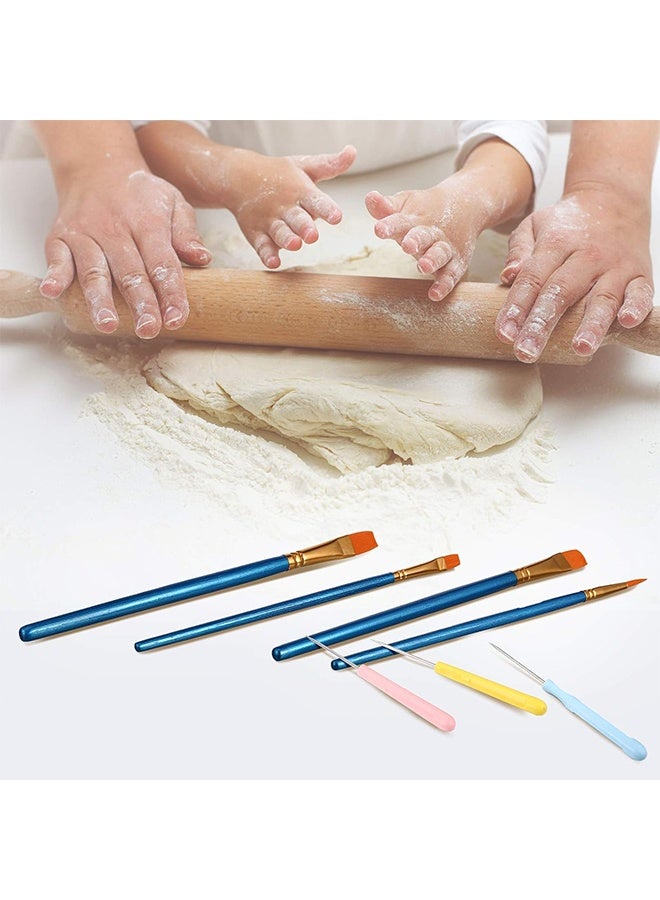 24 Pieces Cookie Decorating Fondant Cake Decorating Tool Set Include Brushes Sugar Stir Needle Fondant Modeling Tool Elbow and Straight Tweezer(Blue) - Image 5