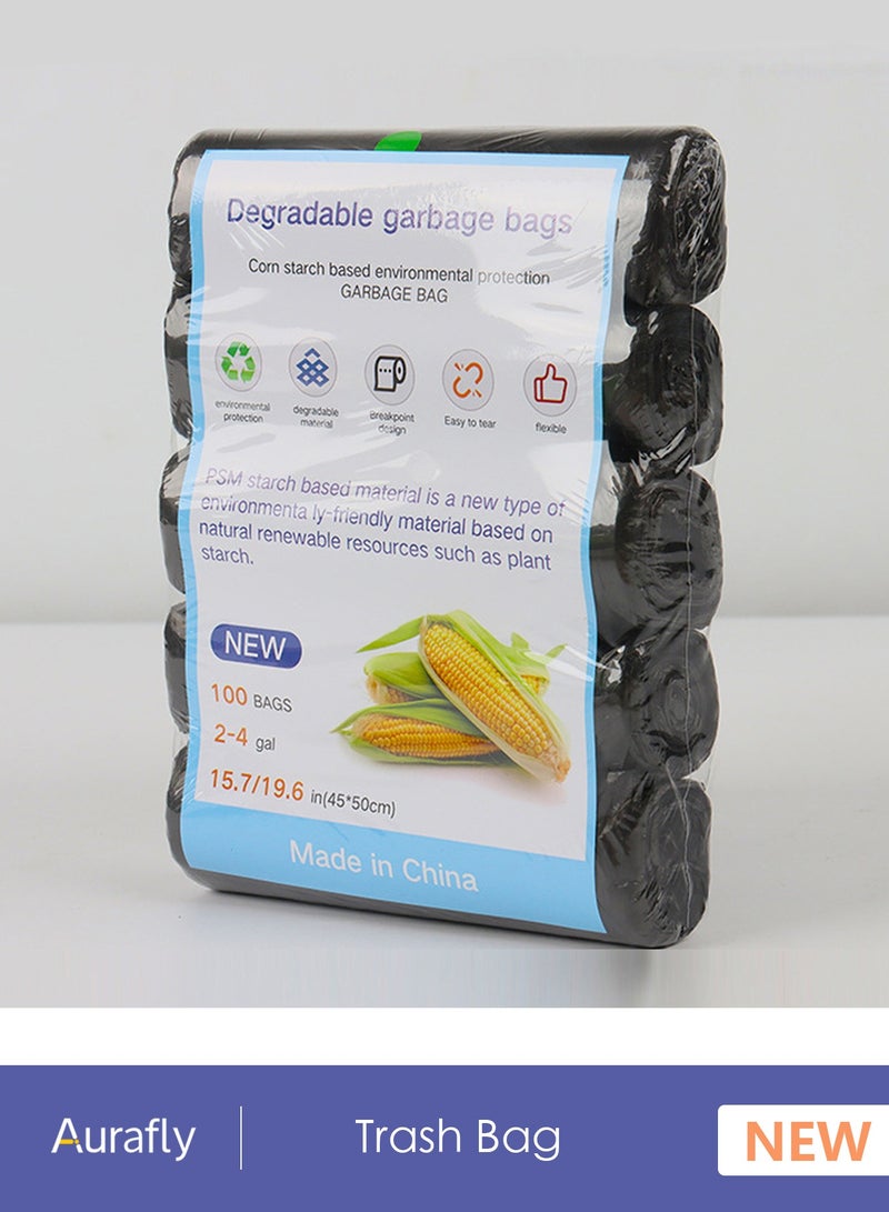 أورافلي أكياس قمامة قابلة للتحلل الحيوي وصديقة للبيئة، مقاس 45×50 سم (5 لفات، 100 قطعة)، أكياس قمامة سميكة، مناسبة للاستخدام المنزلي والمطبخي والمطاعم والمكاتب، لون أسود - Image 1