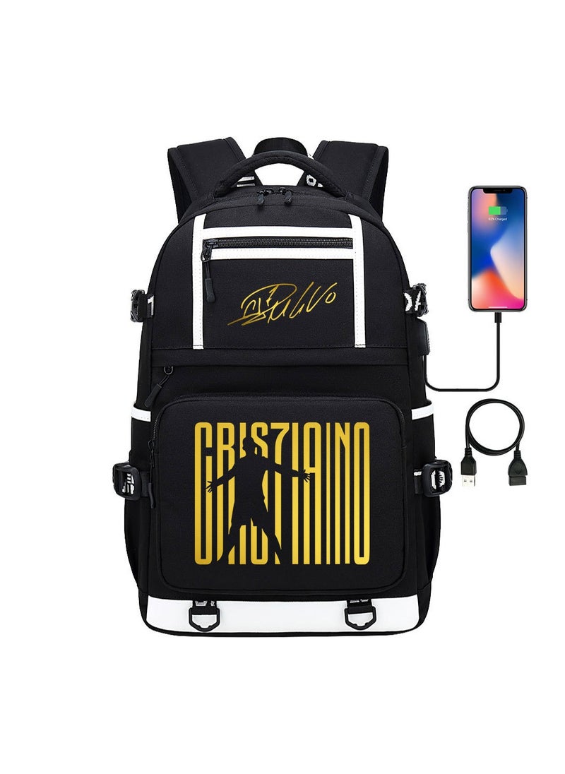 Generic - C Ronaldo CR7 Children Backpack Bag Sackpack Sports Bags with USB for Women Men Girls Boys Kids - Image 1