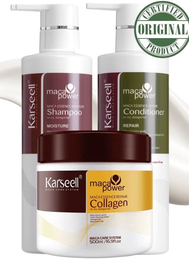 Karseell Argan Oil Repair Shampoo, Conditioner, and Hair Mask Set – Repair and Hydration Treatment for Dry and Treated Hair – Enriched with Argan Oil, Vitamins, and Antioxidants Free from Sulfates and Parabens 3-Piece Hair Care Set  - Image 1