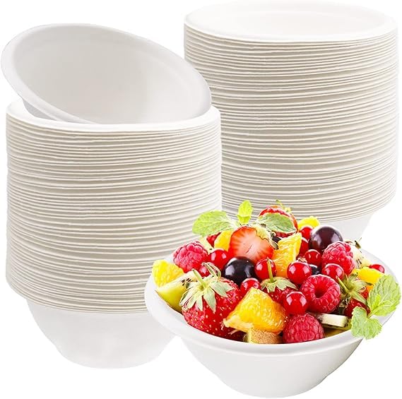 SANWALSA [250 ml, 25 Count, Round, White Compostable Bagasse Bowls | Disposable Eco-Friendly Sugarcane Paper Bowl for Party, Wedding, Events | Ideal for Soups, Snacks, Ice-Cream & Desserts - Image 1