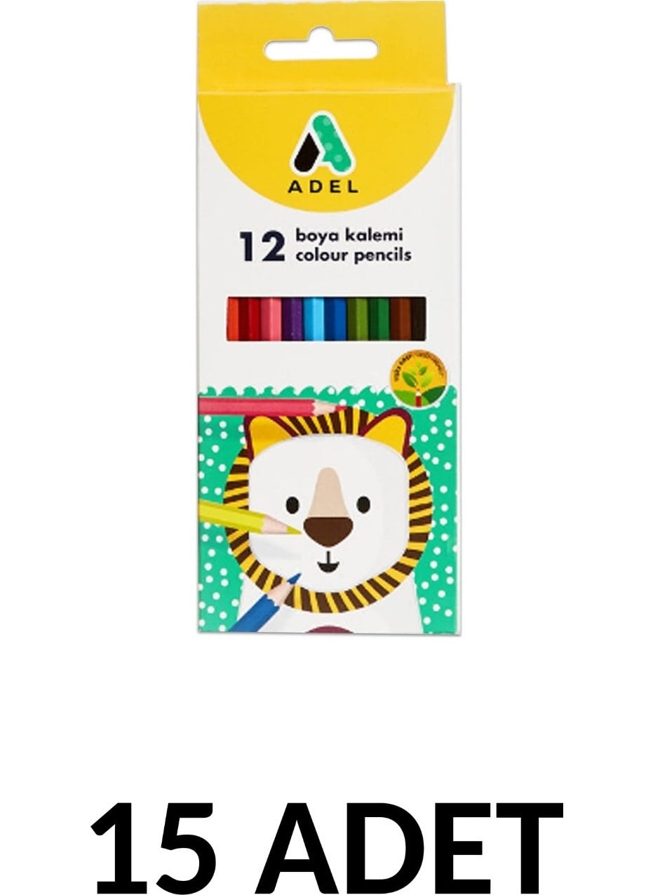 Adel 15 Pieces Colour Pencils 12 Colours Full Size  - Image 1