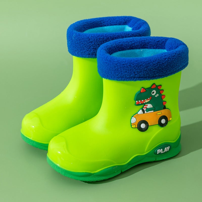 Children'S Rain Boots, Boys' Fleece-Lined, Lightweight, Non-Slip, Girls' Students' Baby Water Shoes, Kidsren'S Rain Boots, Rubber Shoes, Overshoes For Kidsren - Image 1