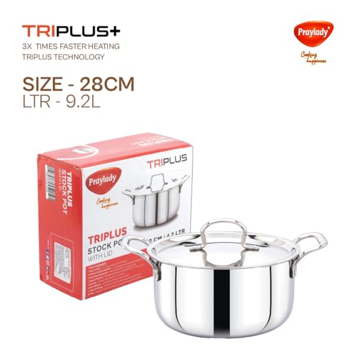 Praylady TRIPLUS+ Triply Stainless Steel Stock Pot 28 cm | 9.2 L | Biryani | Handi | Casserole | Patila | Soup | Curry | Induction & Gas Compatible | with Lid - Image 4