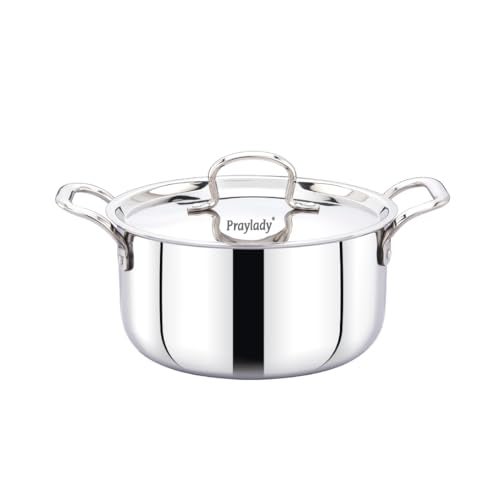 Praylady TRIPLUS+ Triply Stainless Steel Stock Pot 28 cm | 9.2 L | Biryani | Handi | Casserole | Patila | Soup | Curry | Induction & Gas Compatible | with Lid - Image 1