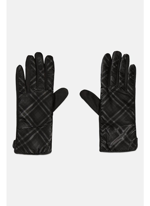 Women 1 Pair Plaid Puffer Gloves, Black