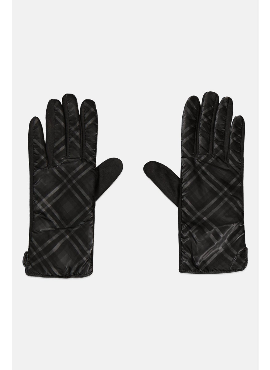 Women 1 Pair Plaid Puffer Gloves, Black
