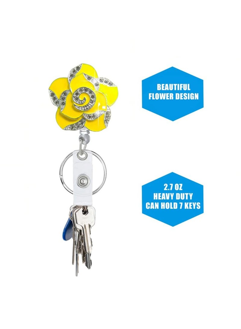 Generic ID Badge Reel Holder, 3 Pcs Retractable Flowers Badge ID Clip Lanyard with Alligator Clip Key Ring Cute Card Holder for Nurse Volunteer Doctors Teacher Student Office Worker (Yellow Pink White)  - Image 3