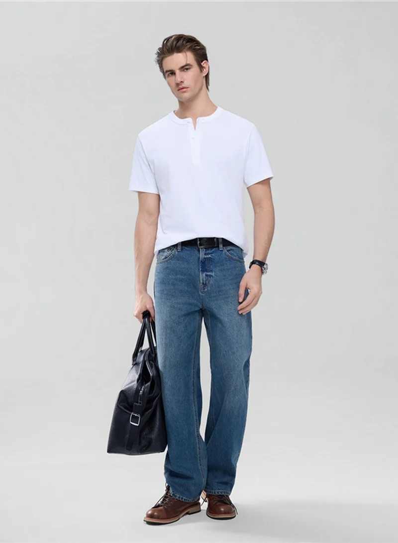 GIORDANO Men’s Slim Henley Short-Sleeve Button Front Tee