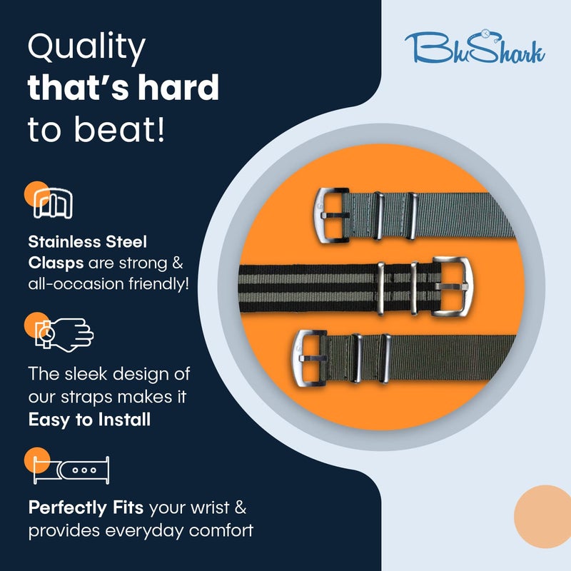 BluShark Original Premium Nylon Watch Strap - Durable, Waterproof Replacement Watch Band for Men and Women | Stainless Steel Buckle | Ballistic, Military | Bond Bomber Jacket, 20mm - Image 4