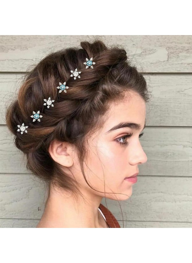 RUSTAMM 6 Pcs Christmas Hair Clips for Women and Girls Crystals Bobby Pins Snowflake Rhinestone Bridal U-Shape Hair Clips (Silver,Blue) - Image 5