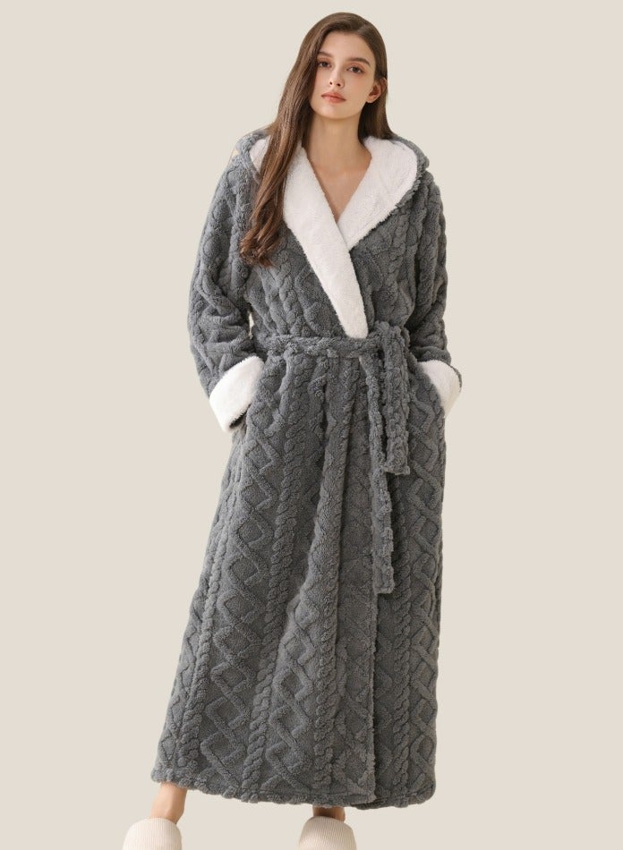 إسكدنيا جنس واحد الشتاء طويل سميكة مغطاة الشعاب المرجانية الصوف فستان ليلي رمادي - Image 2