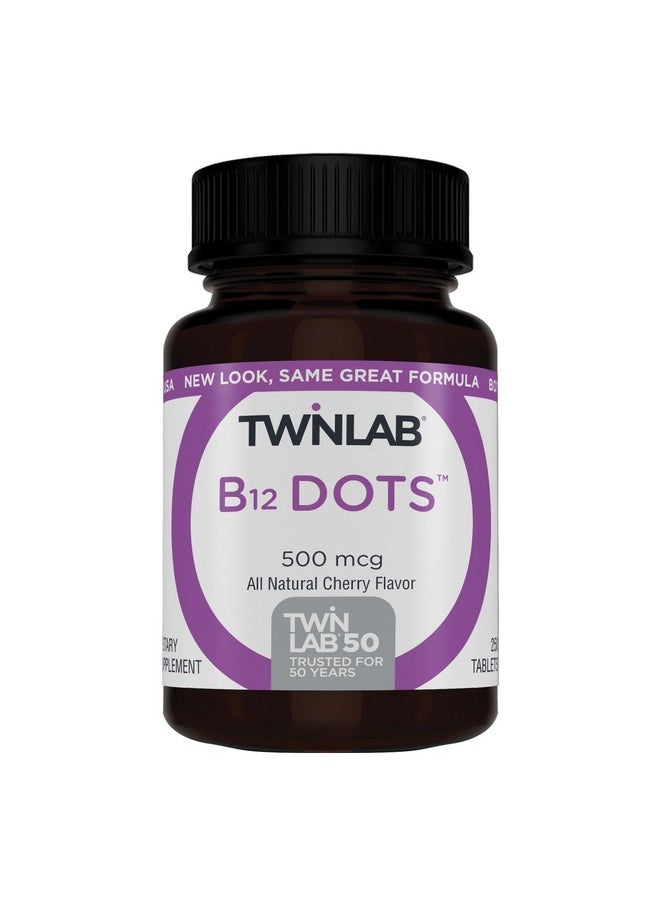 توين لاب Twinlab B-12 Dots - مكملات دعم إنتاج الطاقة مع فيتامين B12-500 ميكروجرام، 250 قرصًا  - Image 1