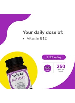 Twinlab Twinlab B-12 Dots - Energy Production Support Supplements with Vitamin B12-500 mcg, 250 Tablets  - Image 3