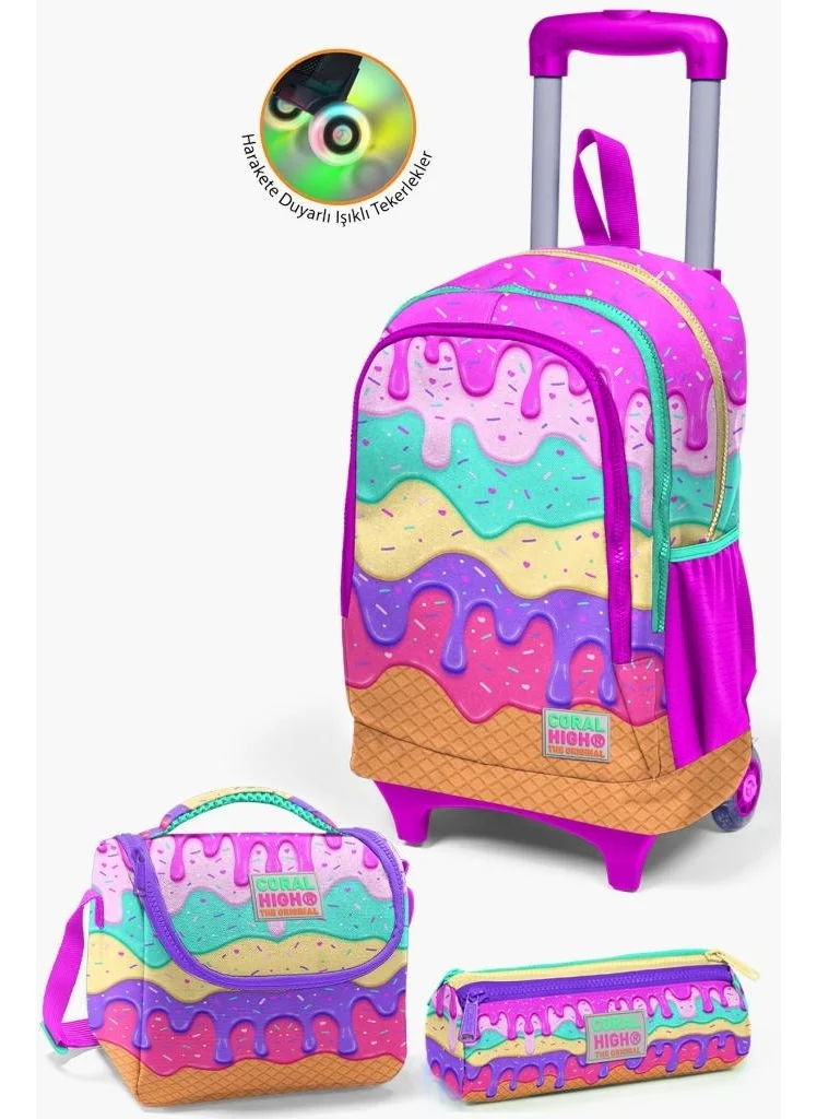 كورال هاي Kids Pink Colorful Ice Cream Patterned Trolley 3-Piece Bag Set GOSET0123931