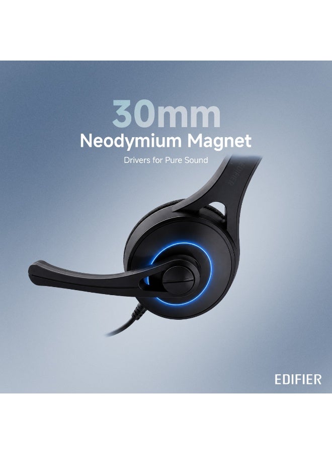 اديفير Wired Headset with Dual Soft Earpads, Over-Ear Headphones for Office, Meetings, Chat & Call Centers, Flexible Headband, Adjustable Microphone, Inline Volume Control, 2m Cable, 3.5mm Jack- Lightweight & Comfortable Fit - K550, Black Black - Image 5