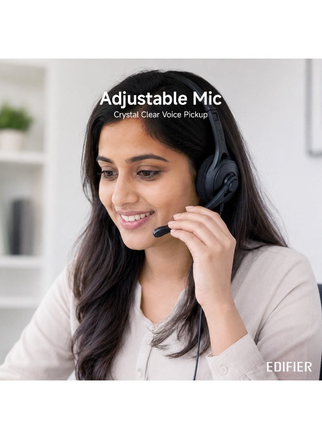 اديفير Wired Headset with Dual Soft Earpads, Over-Ear Headphones for Office, Meetings, Chat & Call Centers, Flexible Headband, Adjustable Microphone, Inline Volume Control, 2m Cable, 3.5mm Jack- Lightweight & Comfortable Fit - K550, Black Black - Image 4