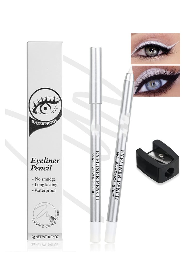 Excefore White Waterproof Gel Eyeliner Pens, Highlighter Eye Liner Pencil, Matte Long Lasting  White Eye Liner, Super Smooth formula Eyeshadow Makeup Pen, Polished White Luster, with Pencil Sharpener - Image 1