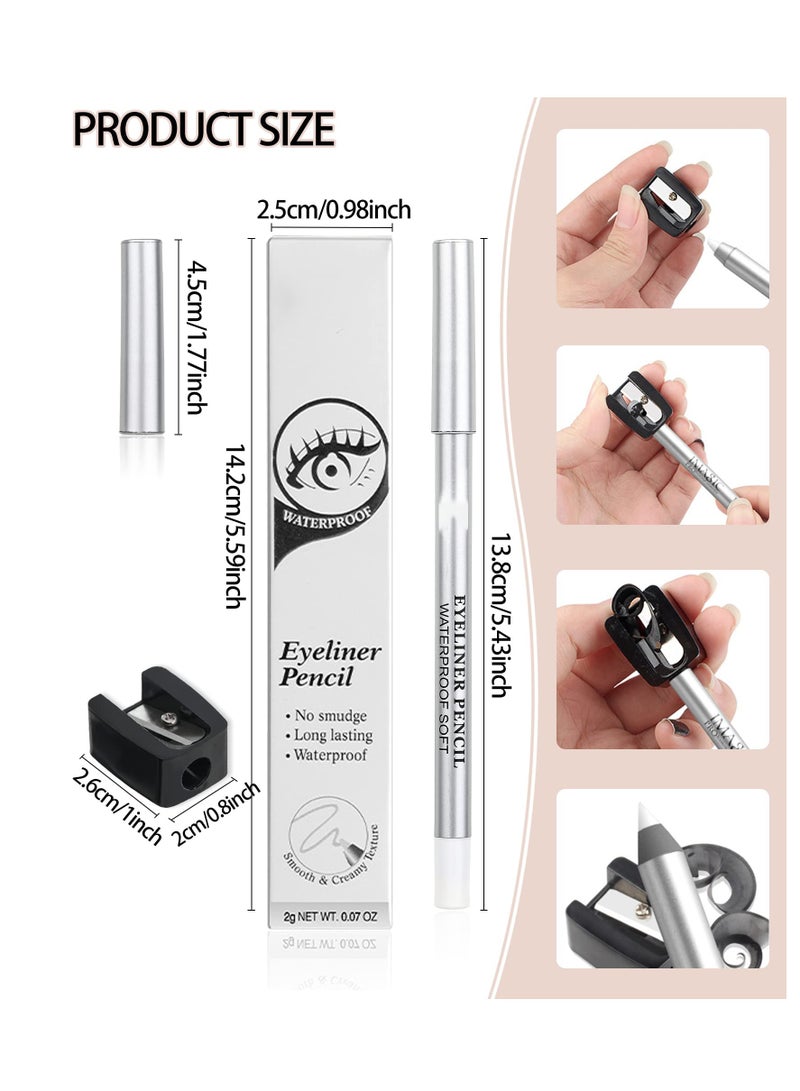 Excefore White Waterproof Gel Eyeliner Pens, Highlighter Eye Liner Pencil, Matte Long Lasting  White Eye Liner, Super Smooth formula Eyeshadow Makeup Pen, Polished White Luster, with Pencil Sharpener - Image 3