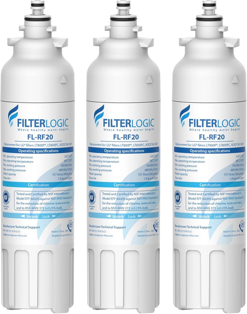 Filterlogic ADQ73613401 Refrigerator Water Filter, Replacement for LG® LT800P®, LT800PC, ADQ736134, ADQ73613402, LSXS26326S, LSXS26366S, LMXS30776S, LSXS26366D, LMXC23746S, 46-9490, 469490, Pack of 3 - Image 1