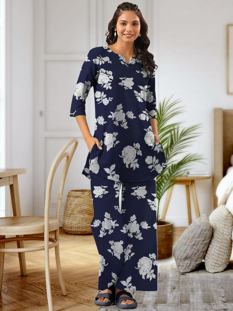 Tee Projekt Co Ord Set for Women Stylish | Kurta Set for Women Navy Blue - Image 2