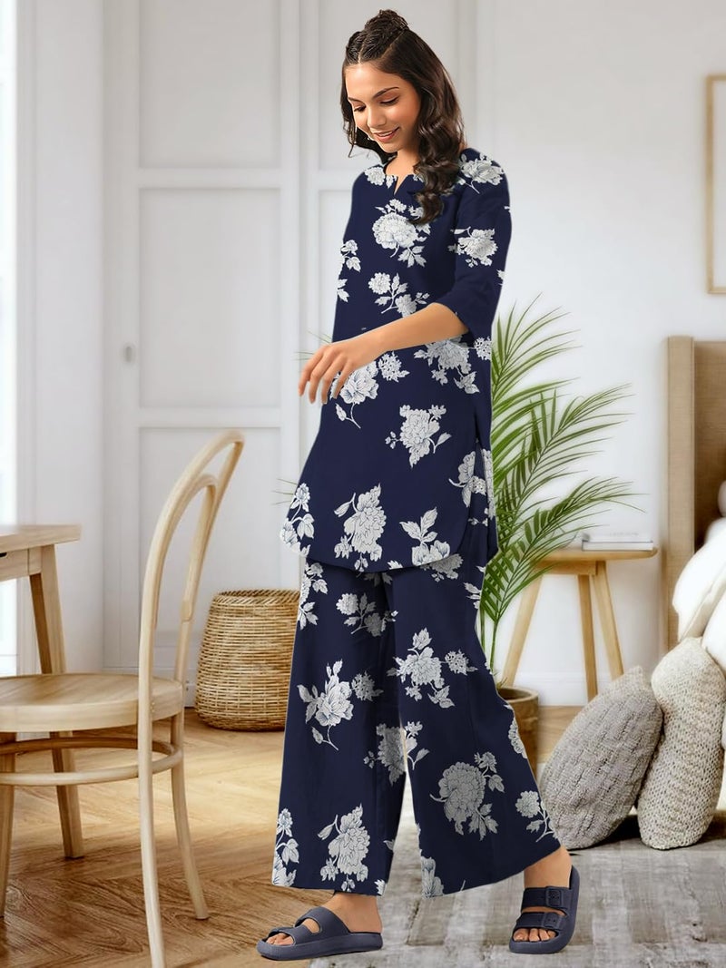 Tee Projekt Co Ord Set for Women Stylish | Kurta Set for Women Navy Blue - Image 5