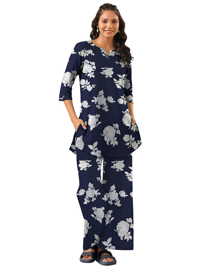 Tee Projekt Co Ord Set for Women Stylish | Kurta Set for Women Navy Blue - Image 1