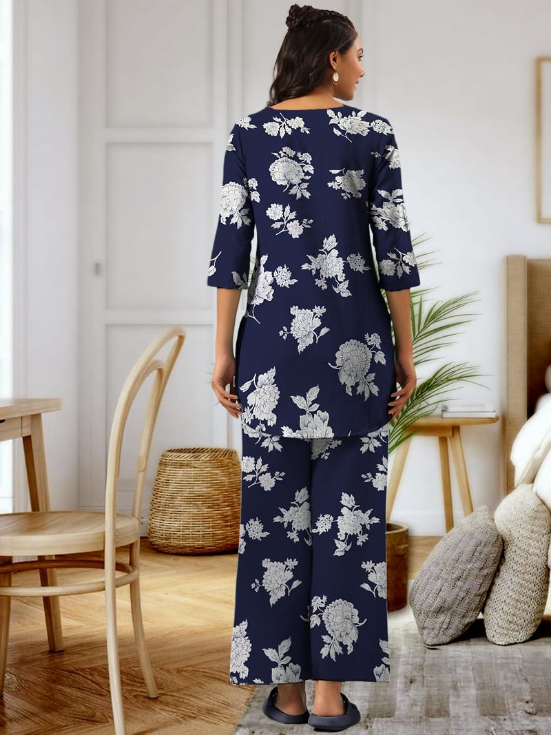 Tee Projekt Co Ord Set for Women Stylish | Kurta Set for Women Navy Blue - Image 3
