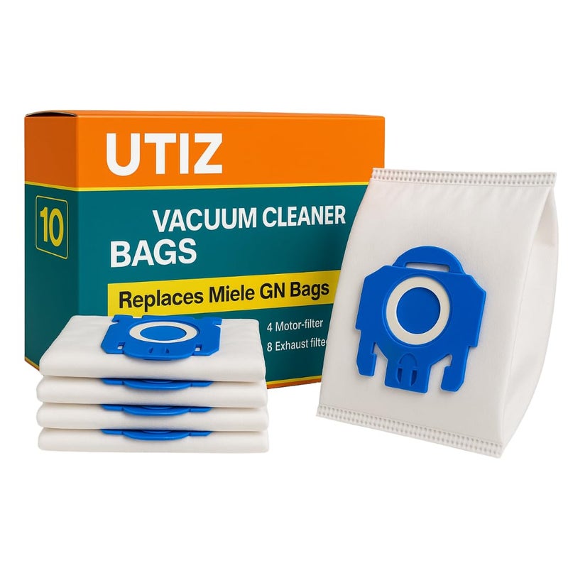 Utiz 10x Vacuum Hoover Bags for Miele Vacuum Cleaners Complete C3  C2 Classic C1 GN 2 Motor  2 Exhaust Filters S8000 S5000 S2000 S800  S600 Series Replaces 9917730 12281680 Pack of 10