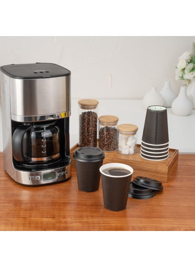 SNH Packing - Disposable Ripple Coffee Cup 8 Oz With Lid Suitable For Home, Office, Restaurants Use Pack of 50 Pieces - Image 1