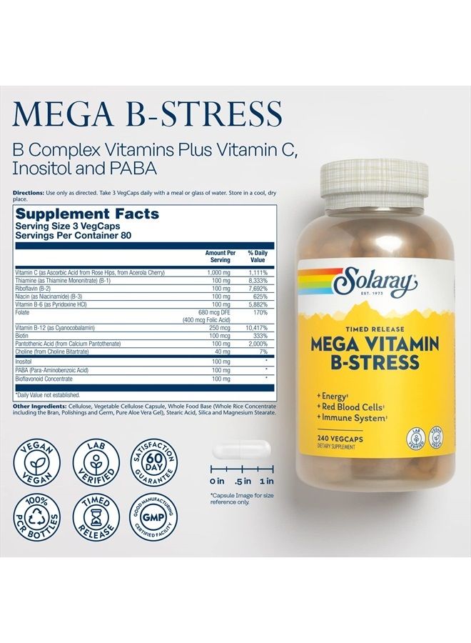 Solaray Solaray Mega Vitamin B-Stress, Two-Stage Timed-Release | Specially Formulated w/B Complex Vitamins for Stress Support | Non-GMO | Vegan (120 CT) (240 CT)  - Image 2