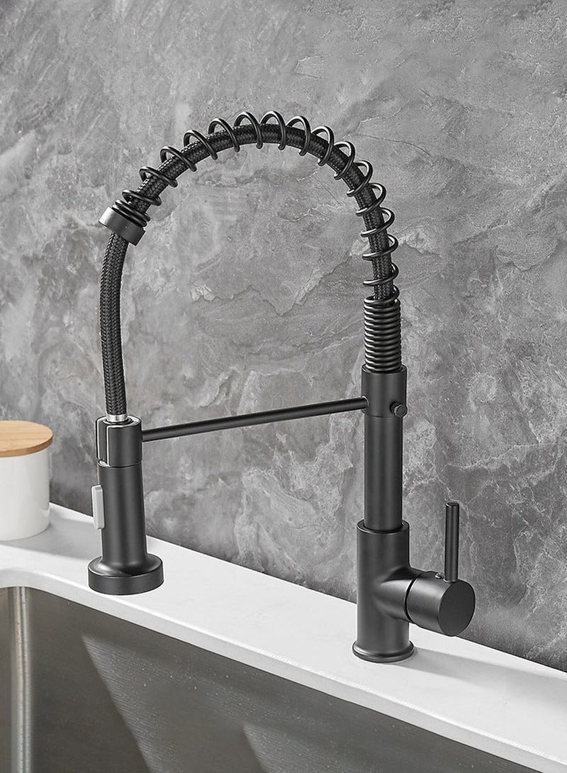 Hanayo Kitchen Faucet Hot and Cold Water Sink Faucet Spring Pull Single Lever Faucet 360° Swivel Kitchen Faucet (Black) - Image 2