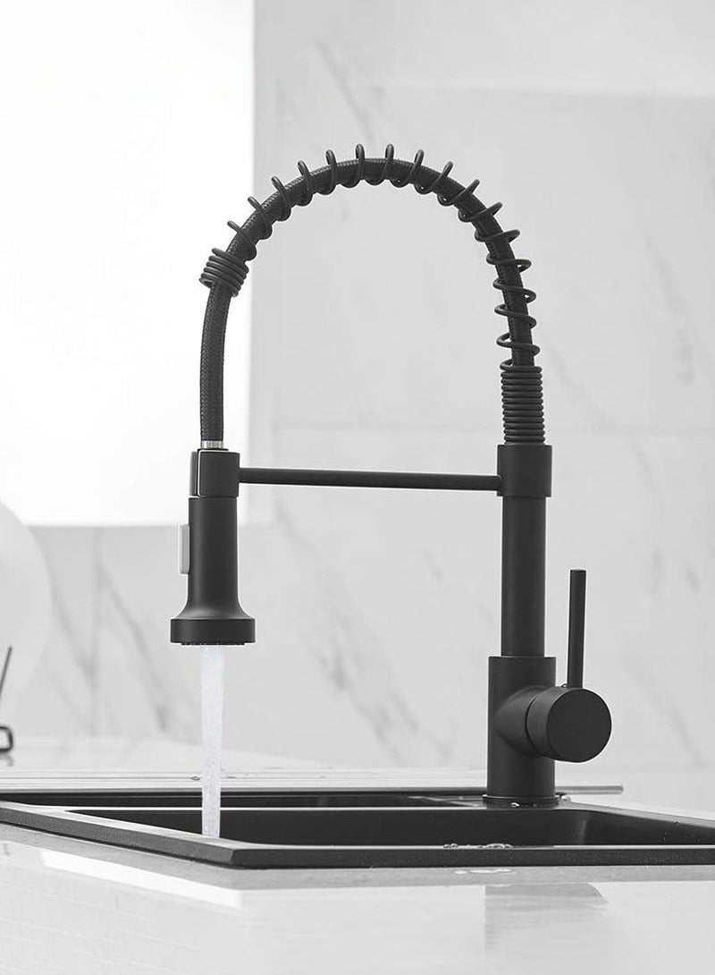 Hanayo Kitchen Faucet Hot and Cold Water Sink Faucet Spring Pull Single Lever Faucet 360° Swivel Kitchen Faucet (Black) - Image 3