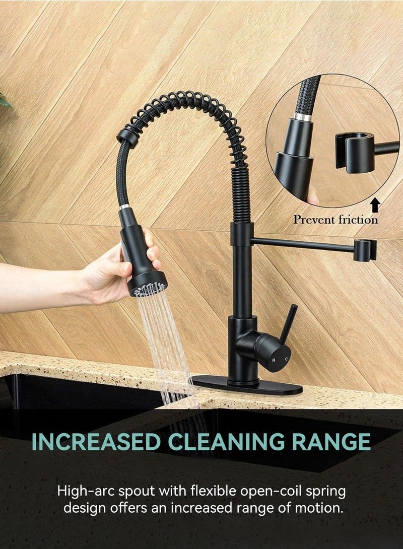 Hanayo Kitchen Faucet Hot and Cold Water Sink Faucet Spring Pull Single Lever Faucet 360° Swivel Kitchen Faucet (Black) - Image 4