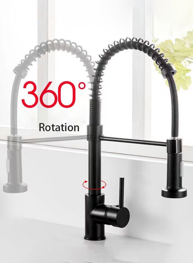 Hanayo Kitchen Faucet Hot and Cold Water Sink Faucet Spring Pull Single Lever Faucet 360° Swivel Kitchen Faucet (Black) - Image 5