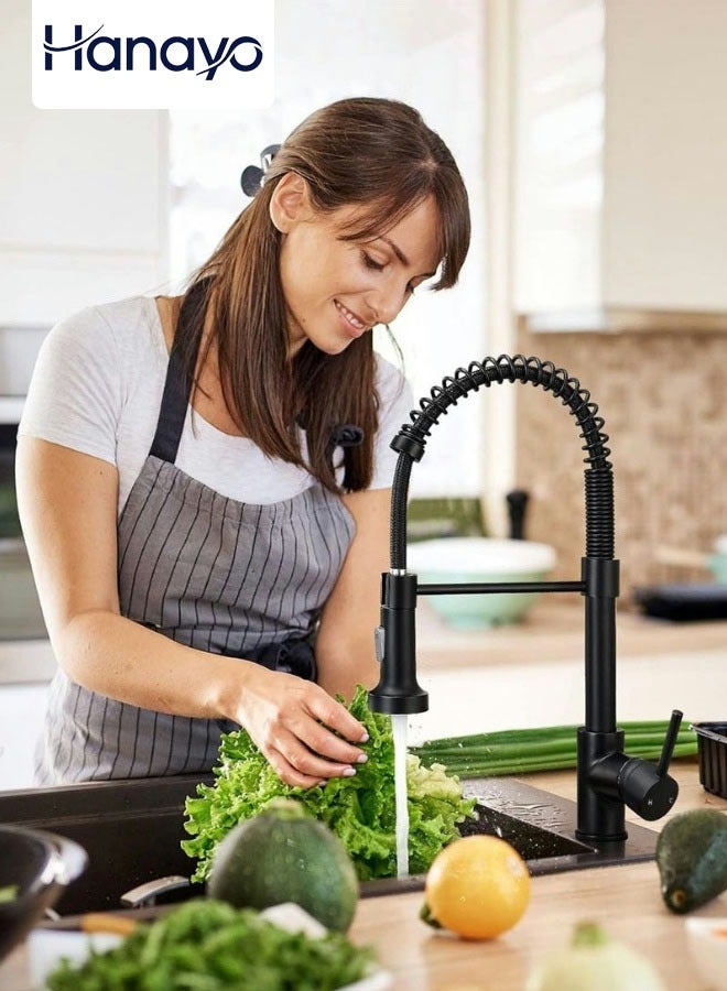 Hanayo Kitchen Faucet Hot and Cold Water Sink Faucet Spring Pull Single Lever Faucet 360° Swivel Kitchen Faucet (Black) - Image 1