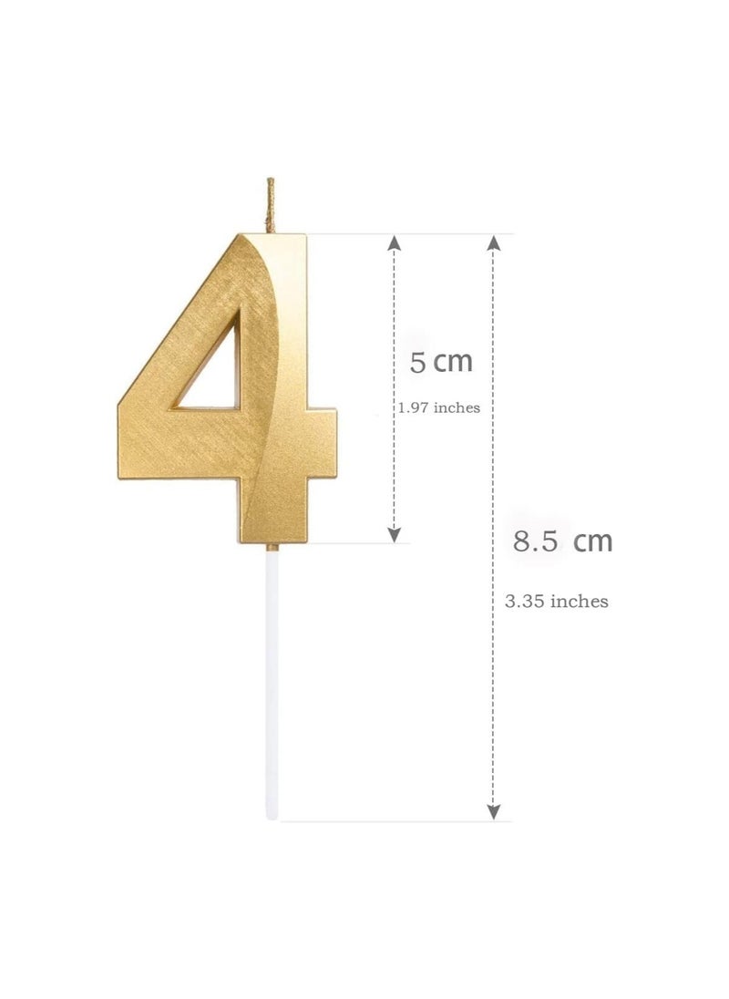Goldedge GOLDEDGE 3D Shape Birthday Cake Candles Gold Glitter Birthday Candles Decorative Decoration for Birthday Anniversary Wedding Party Graduation Party (Number 4)  - Image 2