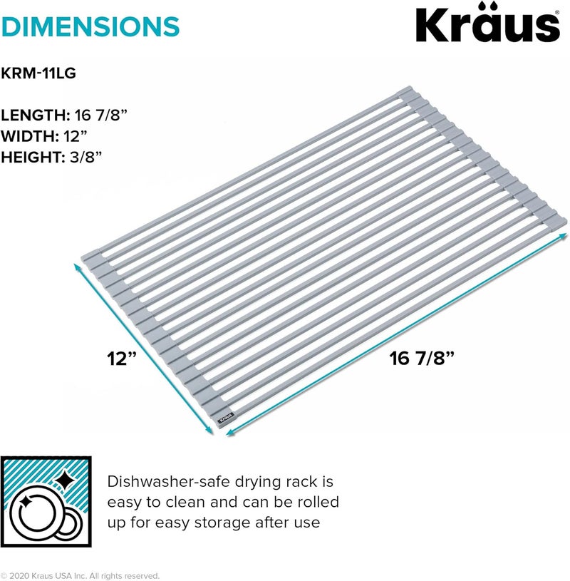 Kraus Multipurpose Workstation Sink Roll-Up Dish Drying Rack, Colander and Trivet in Light Grey, KRM-11LG - Image 5