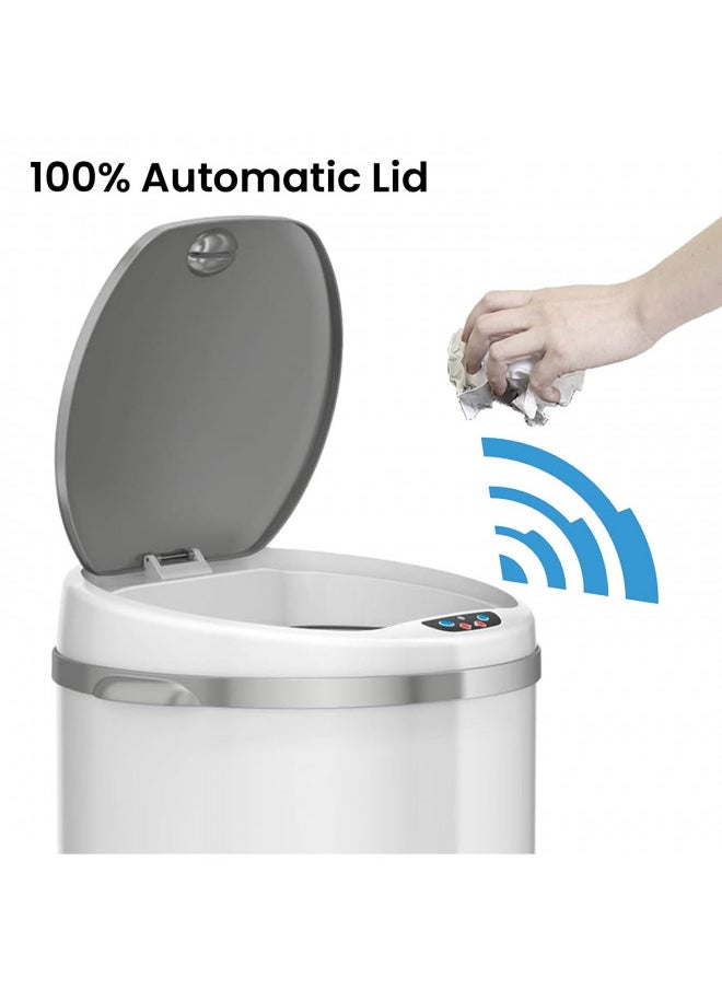 iTouchless - iTouchless 13 Gallon Touchless Sensor Trash Can with Odor Filter System, Round White Steel Garbage Bin, for Home, Kitchen, Pale White 13 Gal - Image 1