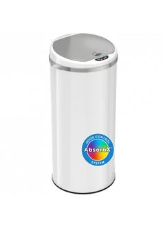 iTouchless 13 Gallon Touchless Sensor Trash Can with Odor Filter System, Round White Steel Garbage Bin, for Home, Kitchen, Pale White 13 Gal