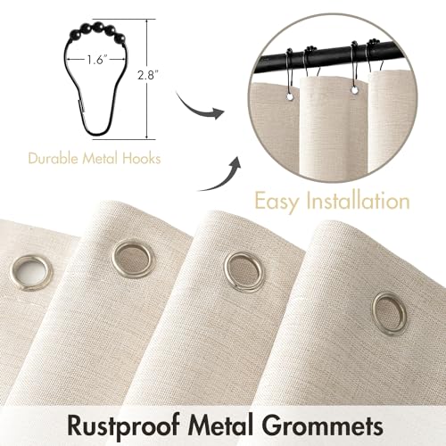 MIULEE Beige Scalloped Shower Curtain Linen Textured with 12 Metal Hooks Cute Heavy Duty Washable Waterproof Neutral Thick Cloth Shower Curtains with Black Border for Bathroom Bathtub,W72*L72 Cream - Image 3