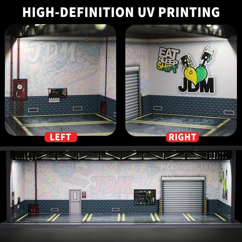 G-FANS 1/64 Scale Hot diecast Wheels Cars Display case - Model Cars scenarios Display Box with LED Light and Acrylic Cover, Scenes Parking lot Diorama Storage Garage 6 Parking Spaces (JDM-E) - Image 3