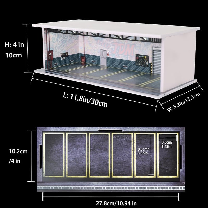 G-FANS 1/64 Scale Hot diecast Wheels Cars Display case - Model Cars scenarios Display Box with LED Light and Acrylic Cover, Scenes Parking lot Diorama Storage Garage 6 Parking Spaces (JDM-E) - Image 2