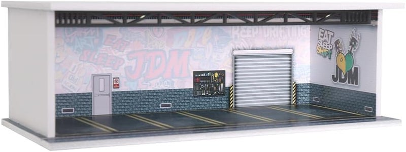 G-FANS 1/64 Scale Hot diecast Wheels Cars Display case - Model Cars scenarios Display Box with LED Light and Acrylic Cover, Scenes Parking lot Diorama Storage Garage 6 Parking Spaces (JDM-E) - Image 1