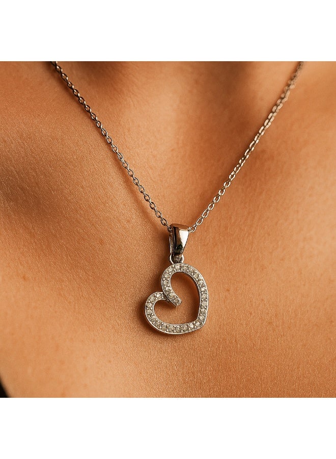 3Diamonds Silver Heart Necklace – Platinum & Rhodium Plated – Open Heart with Crystals - Image 5