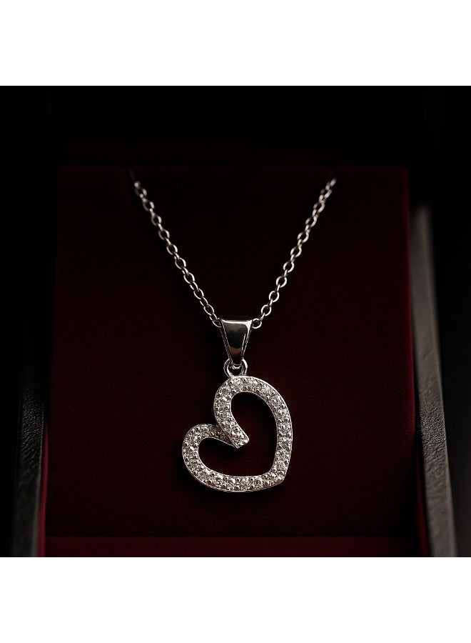 3Diamonds Silver Heart Necklace – Platinum & Rhodium Plated – Open Heart with Crystals - Image 1