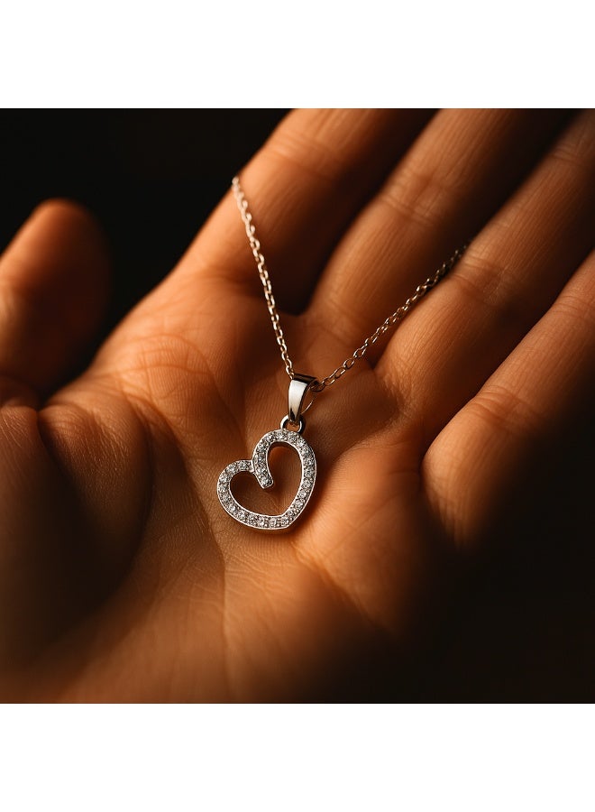 3Diamonds Silver Heart Necklace – Platinum & Rhodium Plated – Open Heart with Crystals - Image 2