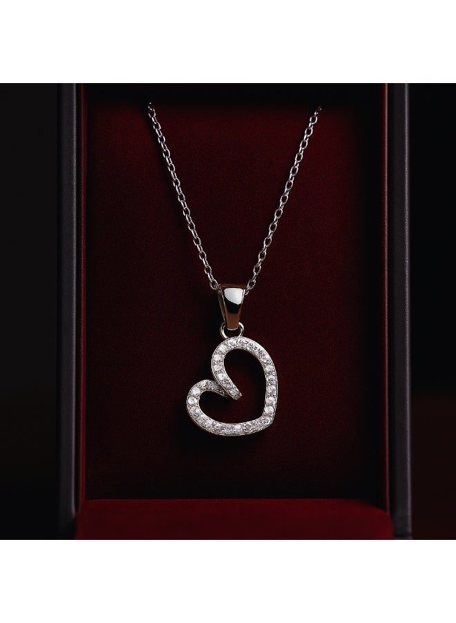 3Diamonds Silver Heart Necklace – Platinum & Rhodium Plated – Open Heart with Crystals - Image 4